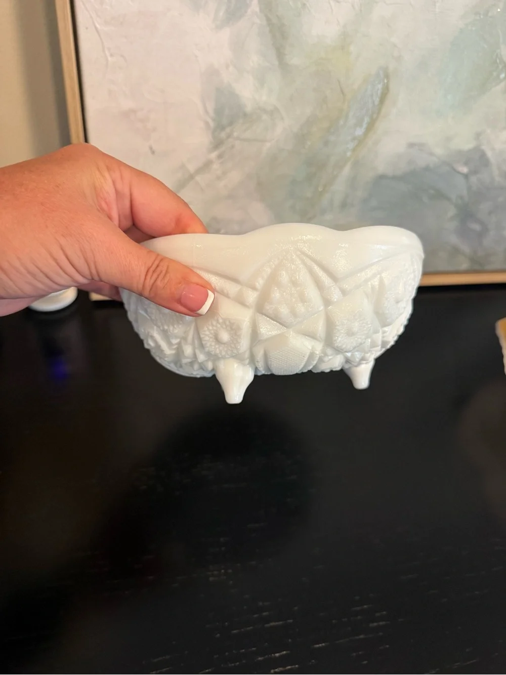 White Decorative Milk Glass Footed Bowl - Elegant Home Bath Accent